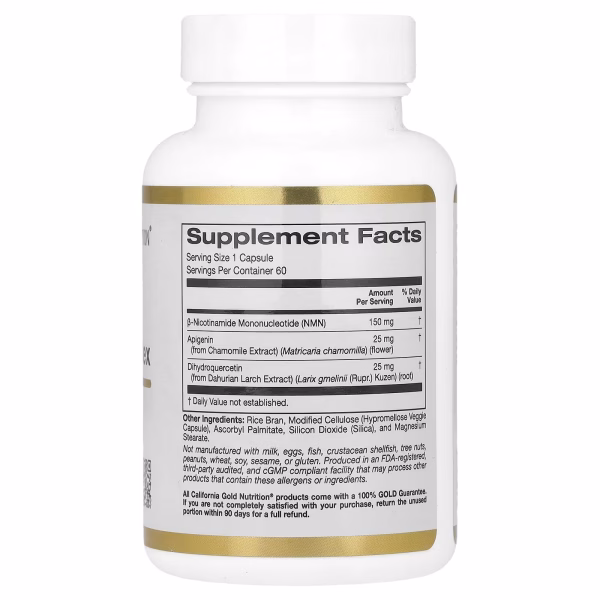 California Gold Nutrition, NMN Flavonoid Complex with Apigenin and Dihydroquercetin, 60 Veggie Capsules - Image 3