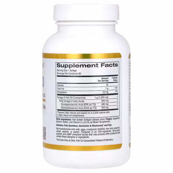 California Gold Nutrition, Omega 800 Ultra-Concentrated Omega-3 Fish Oil, kd-pur Triglyceride Form, 90 Fish Gelatin Softgels (1,000 mg Per Softgel) - Image 3