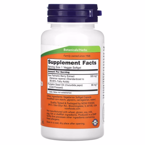NOW Foods, Saw Palmetto Extract, Men's Health, 320 mg, 90 Veggie Softgels - Image 3